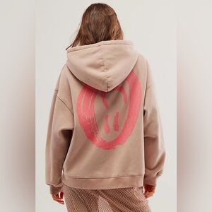 New Free People OneTeaspoon Washed Stone Smiley Face Hoodie size Medium